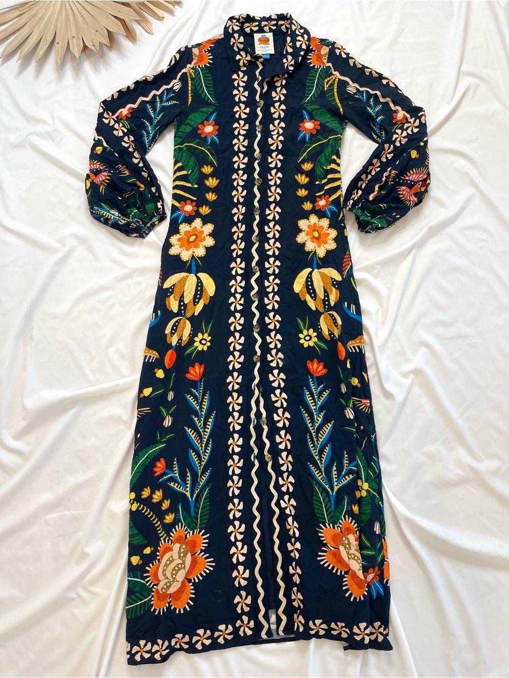 Farm Rio x Anthropologie Floral Long Sleeve Button Front Midi Maxi Shirt Dress - Picture 4 of 9
